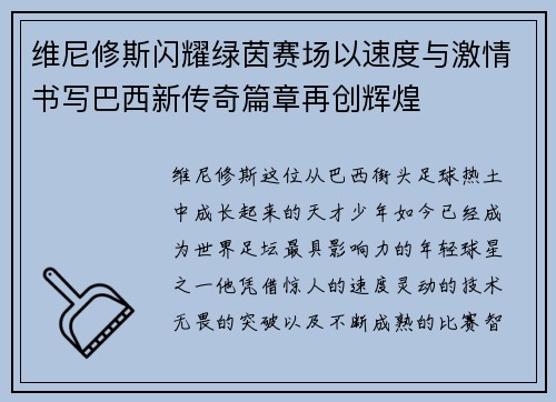 维尼修斯闪耀绿茵赛场以速度与激情书写巴西新传奇篇章再创辉煌 维尼修斯闪耀绿茵赛场以速度与激情书写巴西新传奇篇章再创辉煌